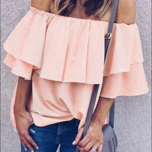 Pink frill off-shoulder